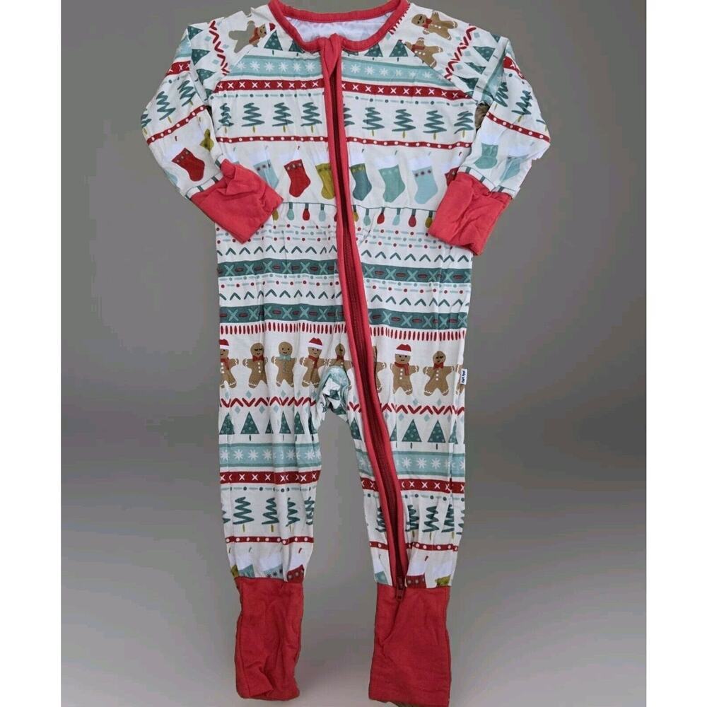 Little Sleepies Christmas Holiday Pajama Infant Bamboo Overalls Gingerbread 3-6m